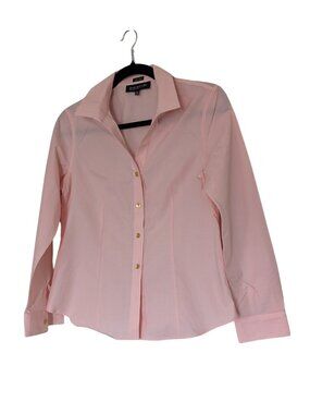 Jones New York Women's 8 Petite Pink Gold Button Collared Cotton Blouse